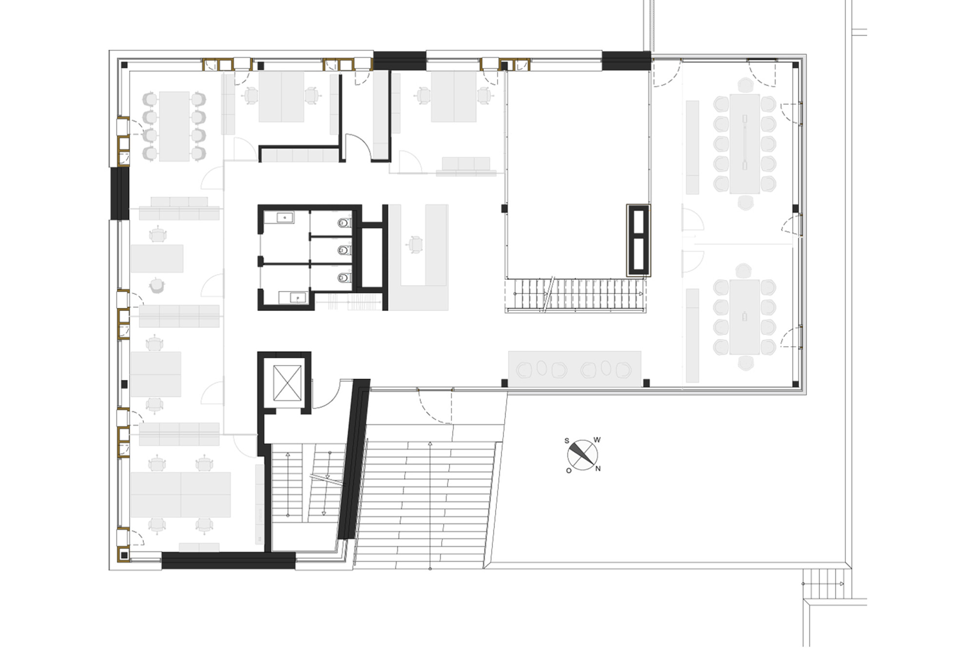 Reference floor plan with the meeting-room location marked